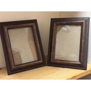 Ornate Dark Wood Photo Frame Set of 2 Vintage Style Tabletop Display preowned